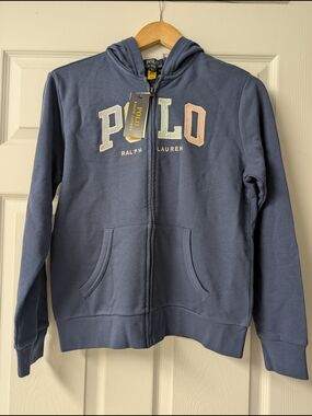 NWT Polo Ralph Lauren Kids Spellout Full Zip Hoodie Blue